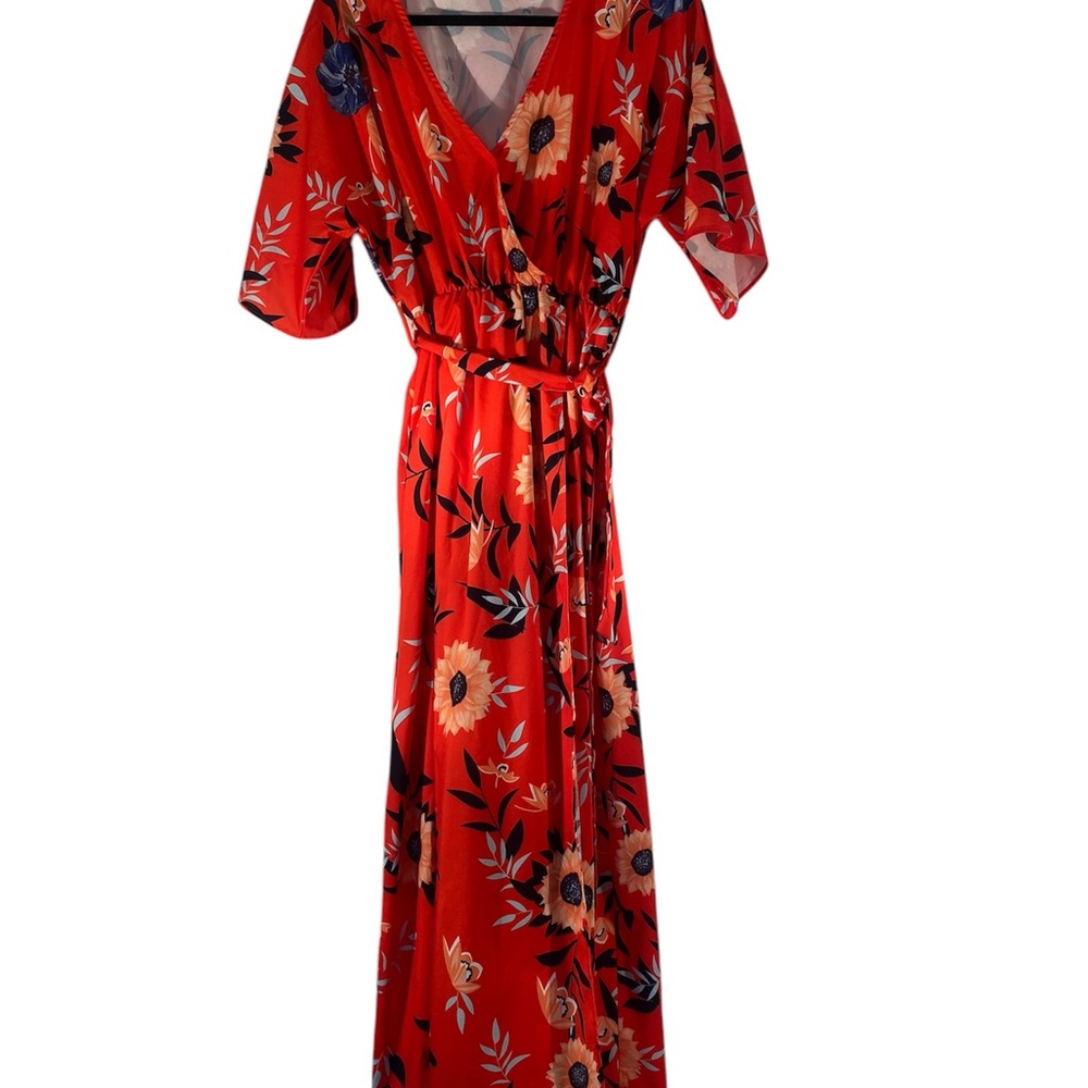 Floral Orange & Red Maxi Dress